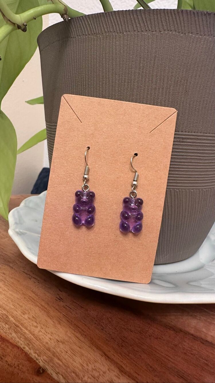 Purple 90’s Vibes Gummy Bear Dangle Drop Earrings New